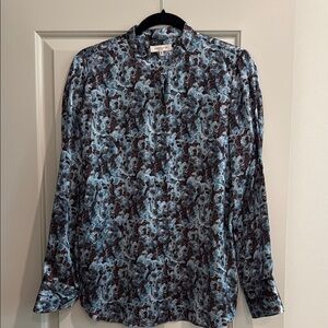 Lafayette 148 silk band collar blouse.